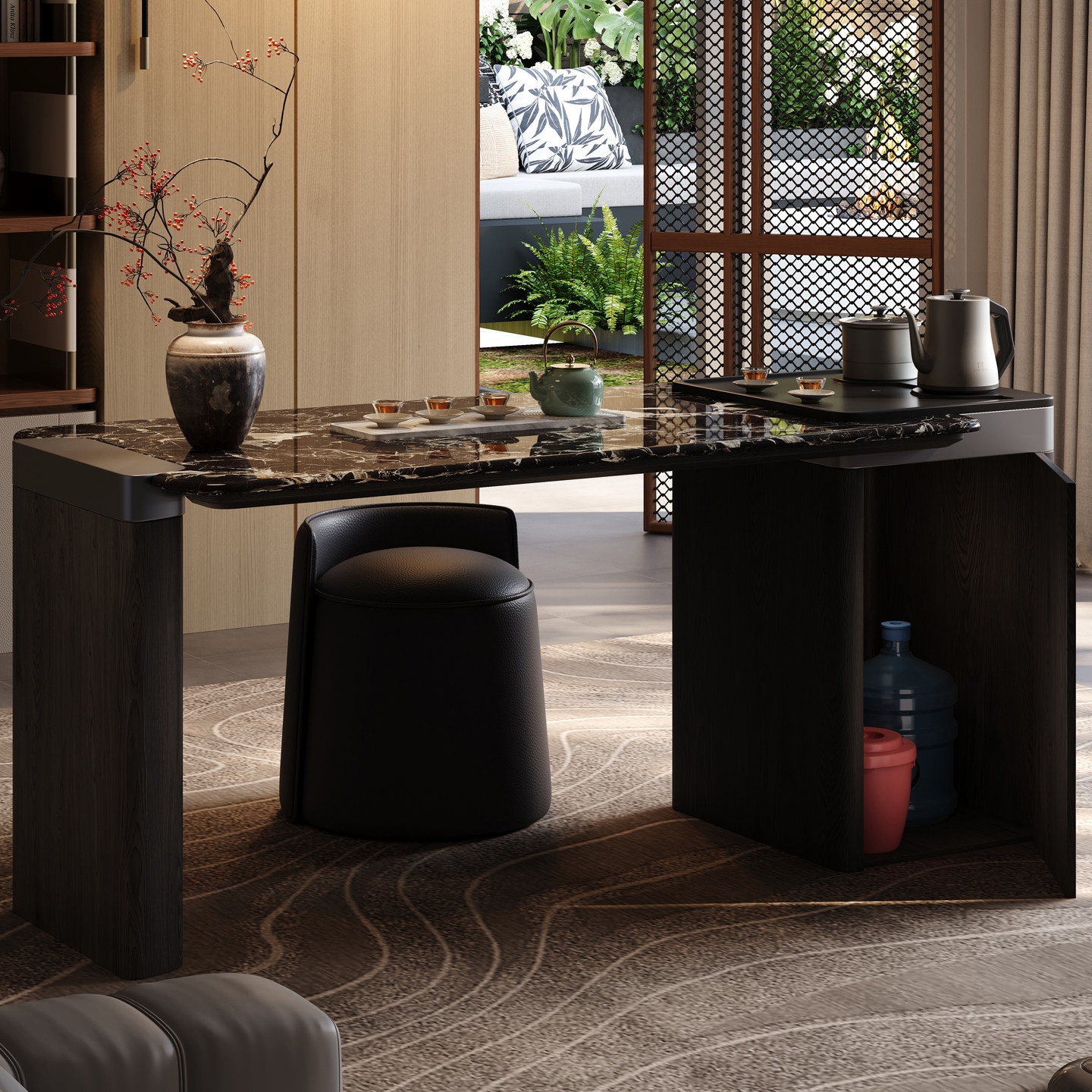 意式轻奢天然奢石黑玫瑰茶桌家用别墅办公高端大理石茶台2026新款,淘宝优惠券,粉丝福利购,淘宝优惠卷