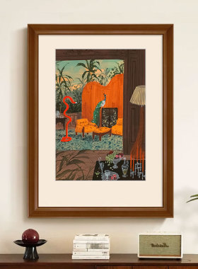 秋日午后法式卧室装饰画中古风植物花卉客厅小众挂画鸢尾红梨壁画