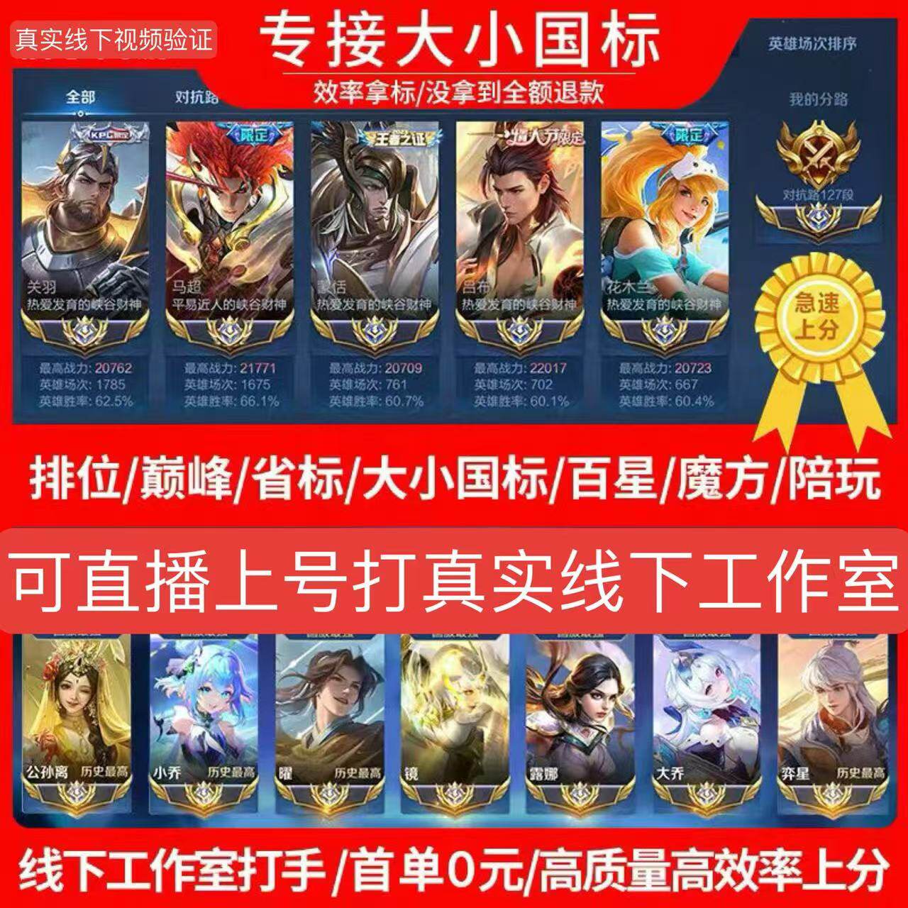 王者荣耀代练大小国标省标带练代打百星巅峰赛金标英雄战力小魔方