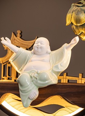 禅意灯摆件陶瓷大肚弥勒佛笑佛招财家用供奉家居饰品工艺品开业礼