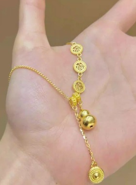 18K黄金色葫芦项链女小众福星高照气质福禄流苏锁骨链2025新款潮