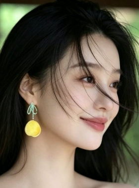 清爽柠檬黄花朵串珠甜美耳钉