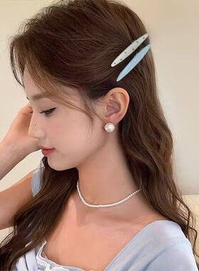 奶油色蓝白波点发夹女韩系