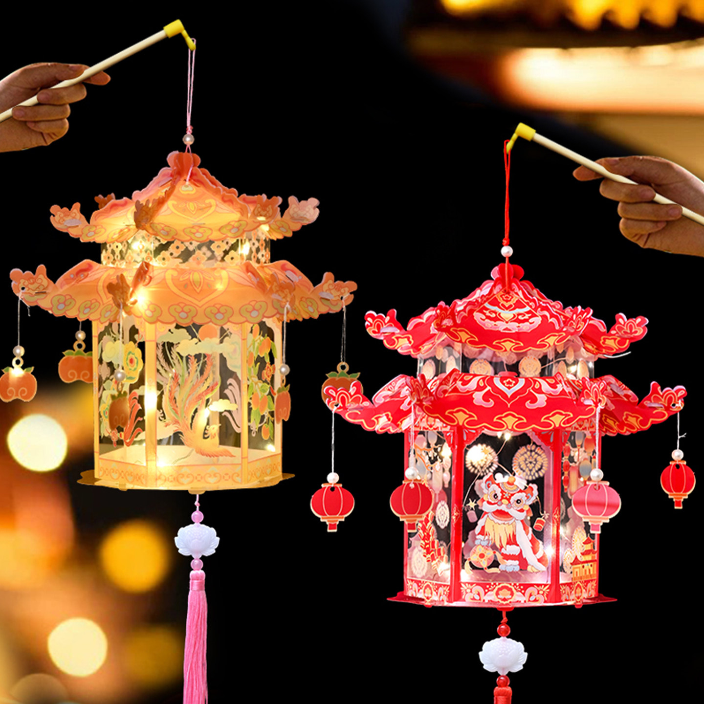 马年灯笼国潮古风花灯2026新年儿童手工diy材料包发光投影小宫灯,淘宝优惠券,粉丝福利购,淘宝优惠卷