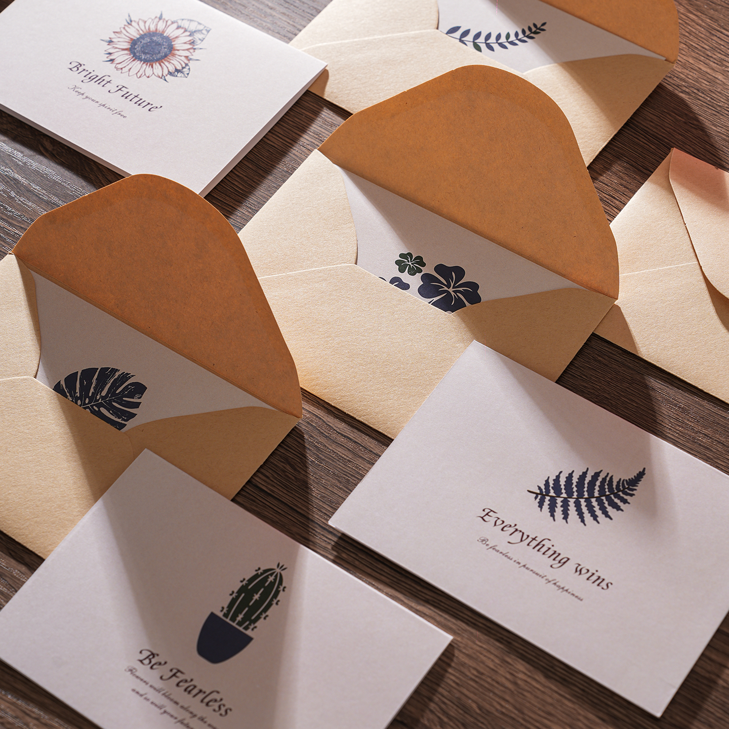 Vintage kraft paper envelope folded three-dimensional greeting card