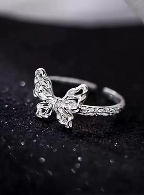 日韩版熔岩蝴蝶戒指女小清新食指环简约设计轻奢七夕diy手工礼物