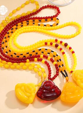 鸡油黄蜜蜡佛公吊坠项链男女款血珀黄琥珀项链二代民族风饰品