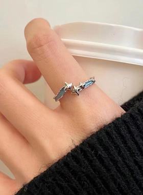 蓝星星开口戒戒指女ins小众个性食指戒开口可调节简约百搭食指戒