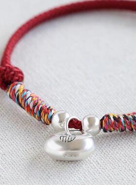 新中式国风复古平安锁手链女生坨坨小福坨手绳可调节纯手工编织