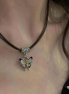 新款y2k复古新中式蝴蝶合金项链女ins小众锁骨链轻奢饰品配饰