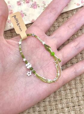 幸运四叶草~绿色手工编绳手链四叶草星星森系田园风手绳夏日百搭