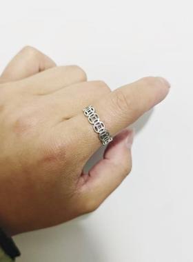 银色男款男士招财铜钱戒指开口时尚转运新款轻奢银色饰食指无名指