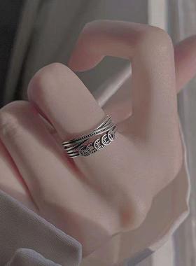 银色铜钱戒指女国潮小众复古钱多多食指戒新年招财转运开口指环