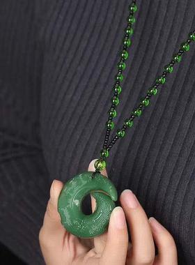 镂空平安扣玉佩毛衣链高档白玉石吊坠男女长款项链百搭配饰