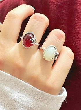 新中式竹节蛋面戒指女国风轻奢民族风开口指环复古清冷小众设计感