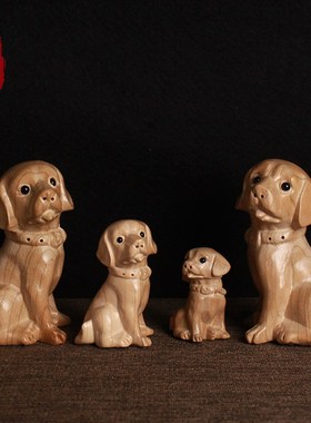 桃木狗摆件实木雕刻十二生肖旺财小狗客厅立体招财家居摆设工艺品