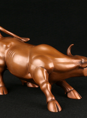 紫铜华尔街牛摆件生肖牛股市铜牛家居装饰品客厅办公室桌面摆设