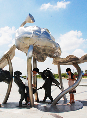 荷叶童子不锈钢抽象公园定制铸铜雕像广场廉政主题雕塑街头艺术