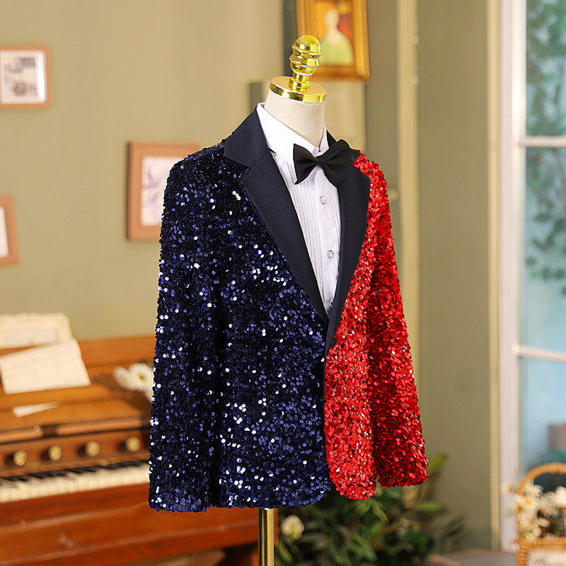 男童西装套装儿童礼服红蓝撞色主持人走秀演出服男孩亮片表演服,淘宝优惠券,粉丝福利购,淘宝优惠卷