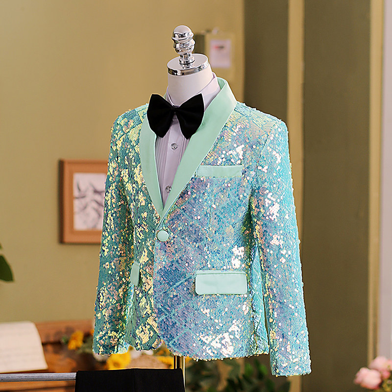 男童舞台亮片演出服西装礼服套装孔雀蓝礼服儿童男表演西服马甲,淘宝优惠券,粉丝福利购,淘宝优惠卷