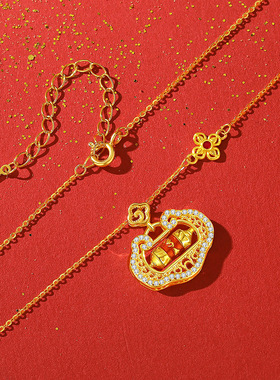 S925纯银花丝如意锁项链女新中式国潮高级感平安锁项饰送生日礼物