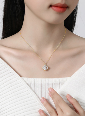 S925纯银四叶草项链女小众时尚高级感玫瑰切闪锆锁骨链送生日礼物