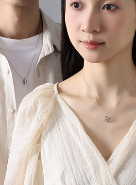 S925纯银环环相扣情侣项链轻奢小众设计珐琅双环锁骨链生日礼物