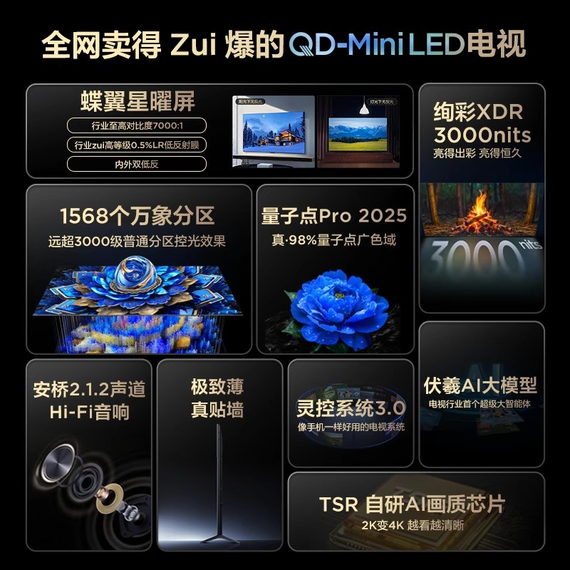 【补贴20%】TCL电视 85T7L Ultra85英寸QD-Mini LED 蝶翼星曜屏-X - 图0