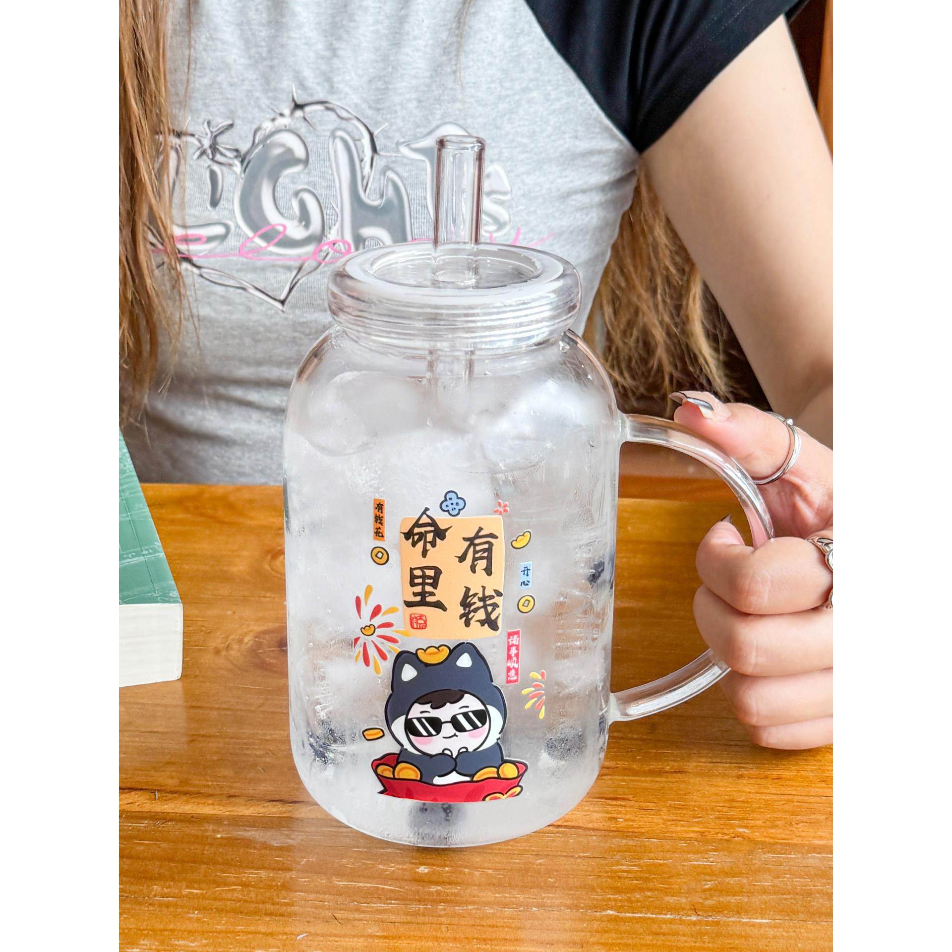 耐高温吸管玻璃杯高颜值把手水杯家用珍珠奶茶冷饮女生大容量杯子,淘宝优惠券,粉丝福利购,淘宝优惠卷