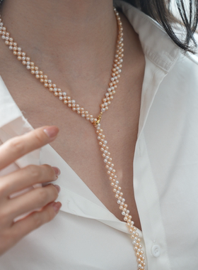 半觉金奶宝糖果配色手工编织项链天然强光淡水珍珠复古多戴设计款