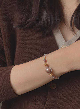 半觉爱的星轨紫珠星球设计珍珠手链（备注手围）