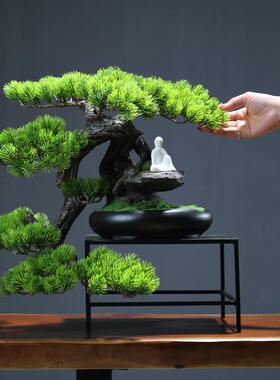 极速客厅玄关迎客松盆景摆件新中式F酒店假山仿真造景入户柜子禅
