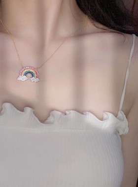 金黄色彩虹项链女S925银时