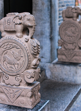 仿石雕石鼓门墩抱鼓石一对家用仿古庭院别墅装饰镇宅门口石墩摆件