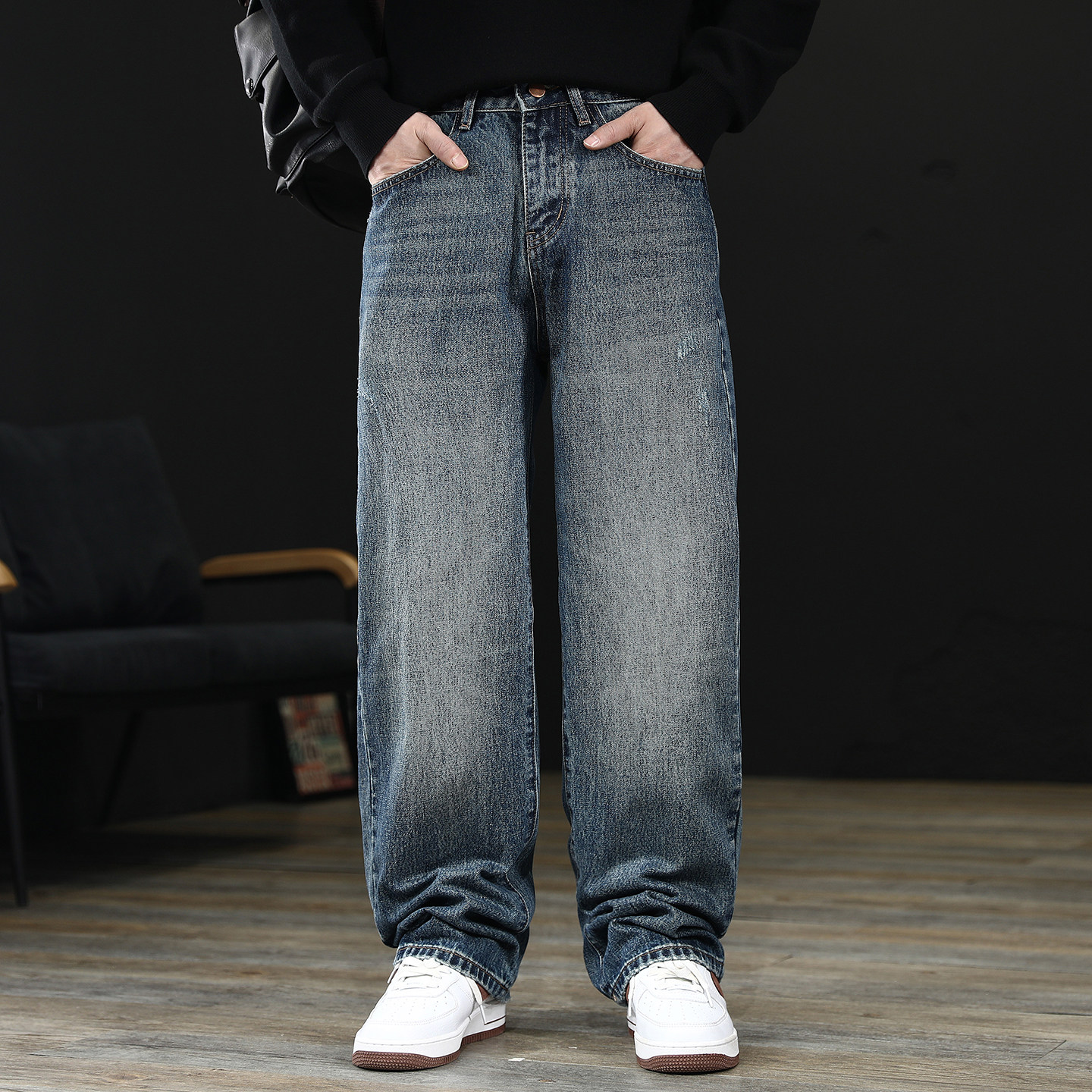 美式复古水洗牛仔裤男士直筒宽松阔腿裤秋冬季潮牌休闲百搭长裤子,淘宝优惠券,粉丝福利购,淘宝优惠卷