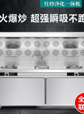 猛火灶商用饭店无烟节能液化气煤气不锈钢炒菜油烟净化一体灶
