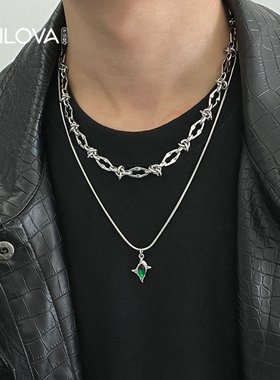 双层绿色荆棘钛钢项链