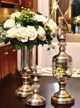 欧式美式玻璃创意现o代家居装饰品摆件 客厅样板房电视柜装饰花瓶