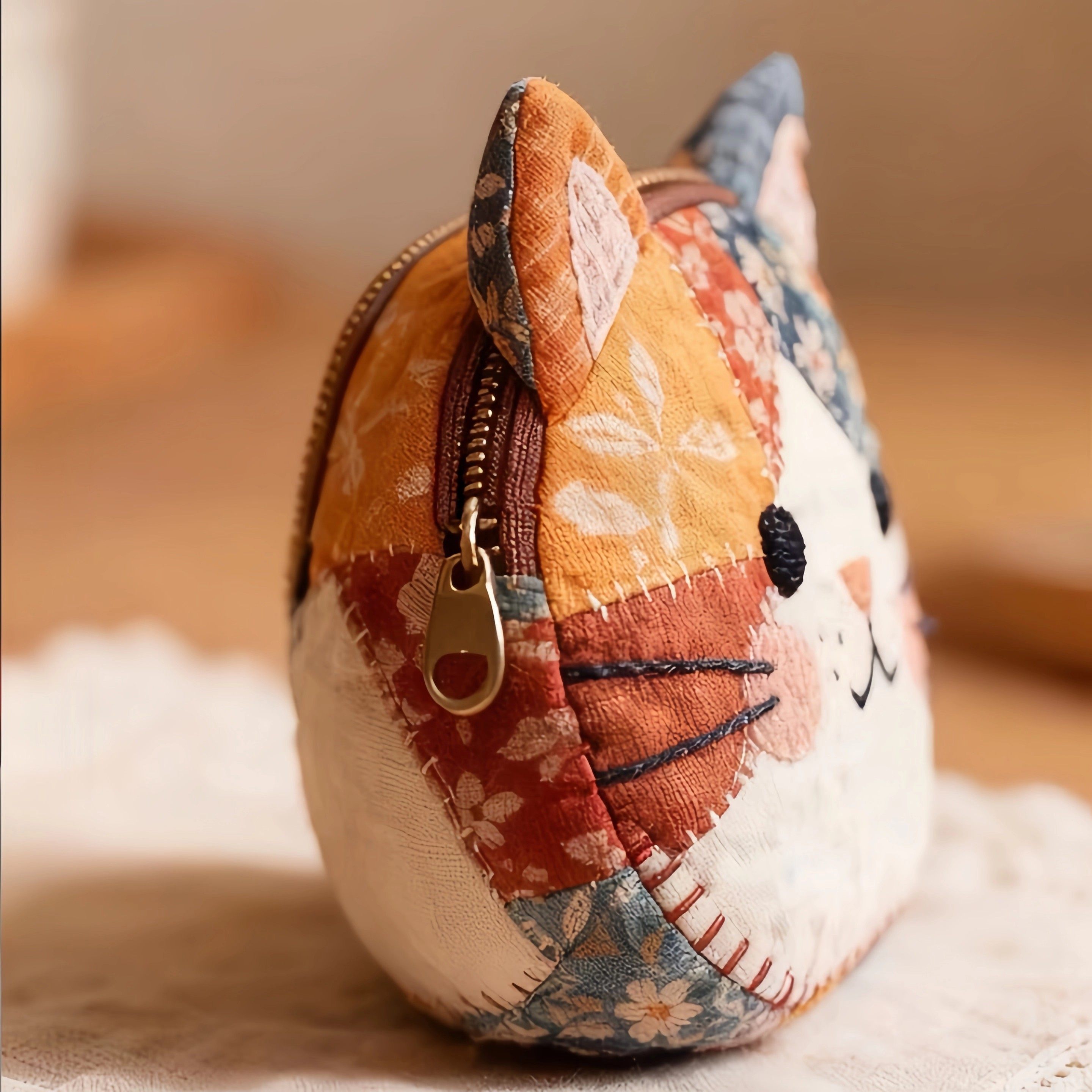 日系可爱卡通猫拼色布艺零钱包ins风少女心便携随身收纳包化妆包,淘宝优惠券,粉丝福利购,淘宝优惠卷