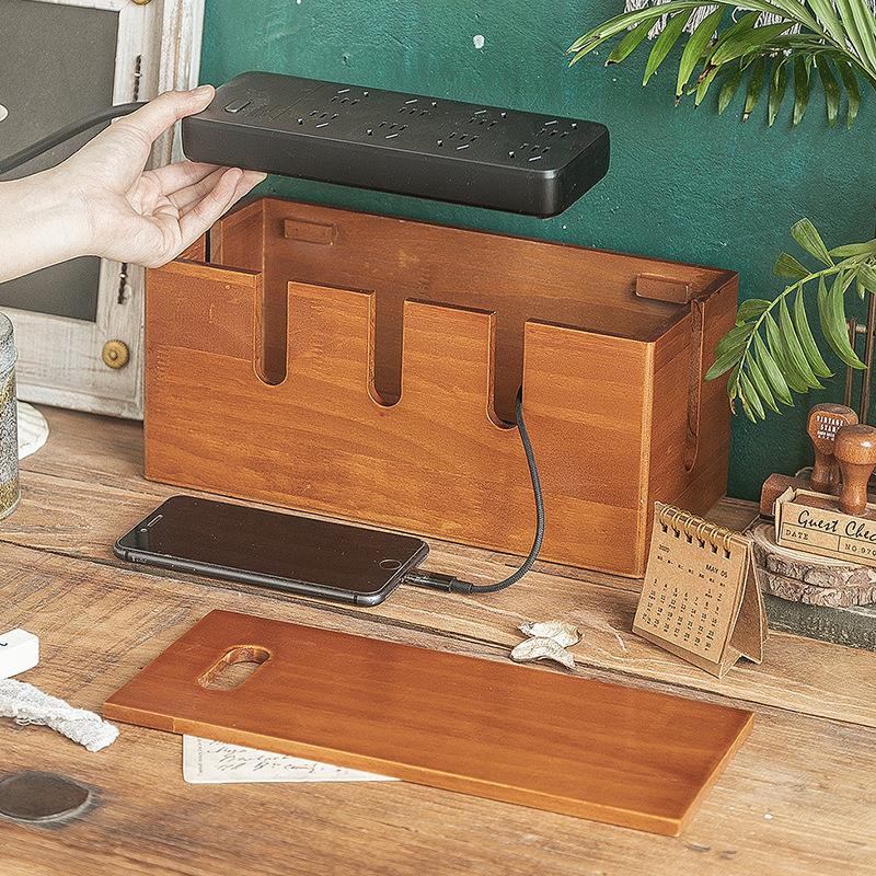 实木理线盒集线器桌面数据线排插电源线整理收纳盒路由器放置架 - 图1