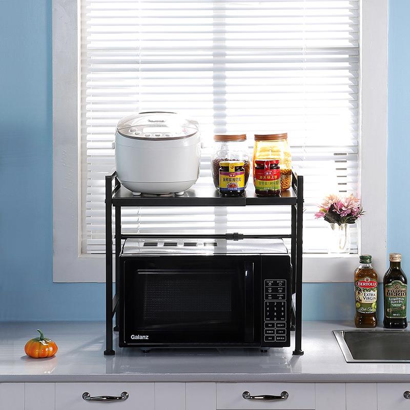 伸缩微波炉架烤箱架子落地式厨房置物架配挂钩二层电饭煲储物收纳 - 图0