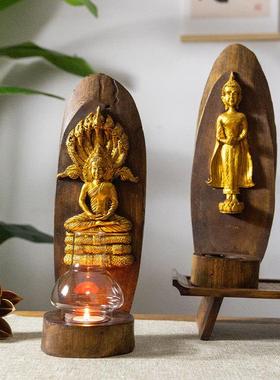 东南亚实木壁挂防风蜡烛台灯复古做旧装饰佛像象鼻神禅意个性摆件