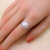 Freshwater pearl open ring 925 silver plated with diamonds