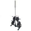 Barbell plate hanger with large and small holes for storage