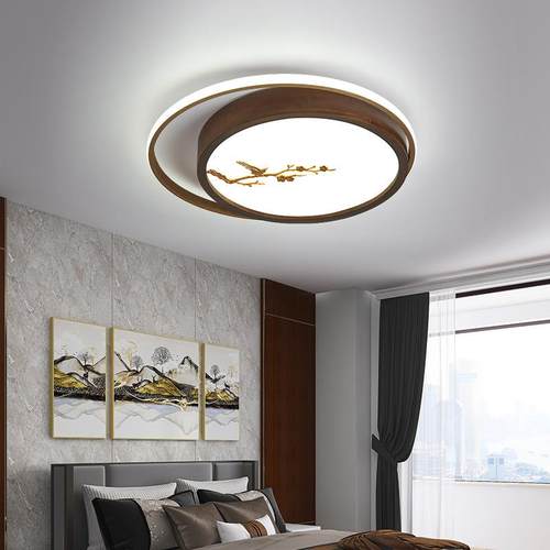 新中式胡桃木色长方形客厅led吸顶灯实木超薄简约卧室书房灯8236 - 图2