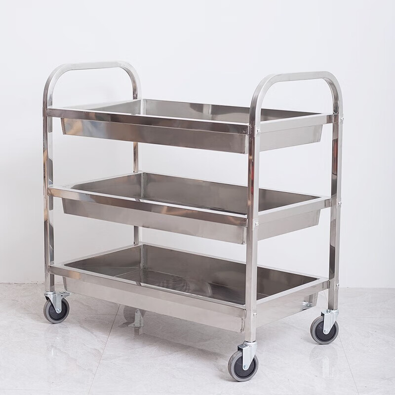 不锈钢餐车小推车三层餐厅收碗车餐盘收集服务车送餐车饭店手推车 - 图0
