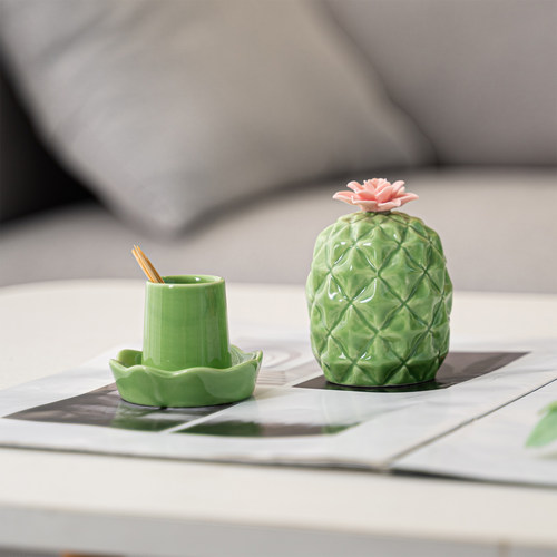 创意仙人掌陶瓷牙签筒家用办公室牙签盒盖子摆台牙签罐酒店牙签盅 - 图1