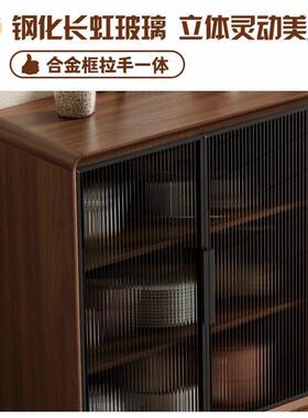 厨房餐边柜靠墙一体储物柜客厅新中式小户型超薄简约胡桃木色柜子