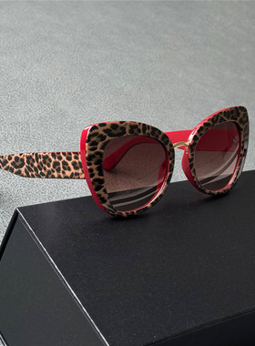 个性豹纹女士太阳镜猫眼大红色墨镜欧美风装扮旅游拍照眼镜