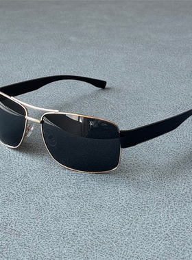 金色高档男士偏光太阳镜黑色墨镜方形高清商务钓鱼宽TR腿大弯度